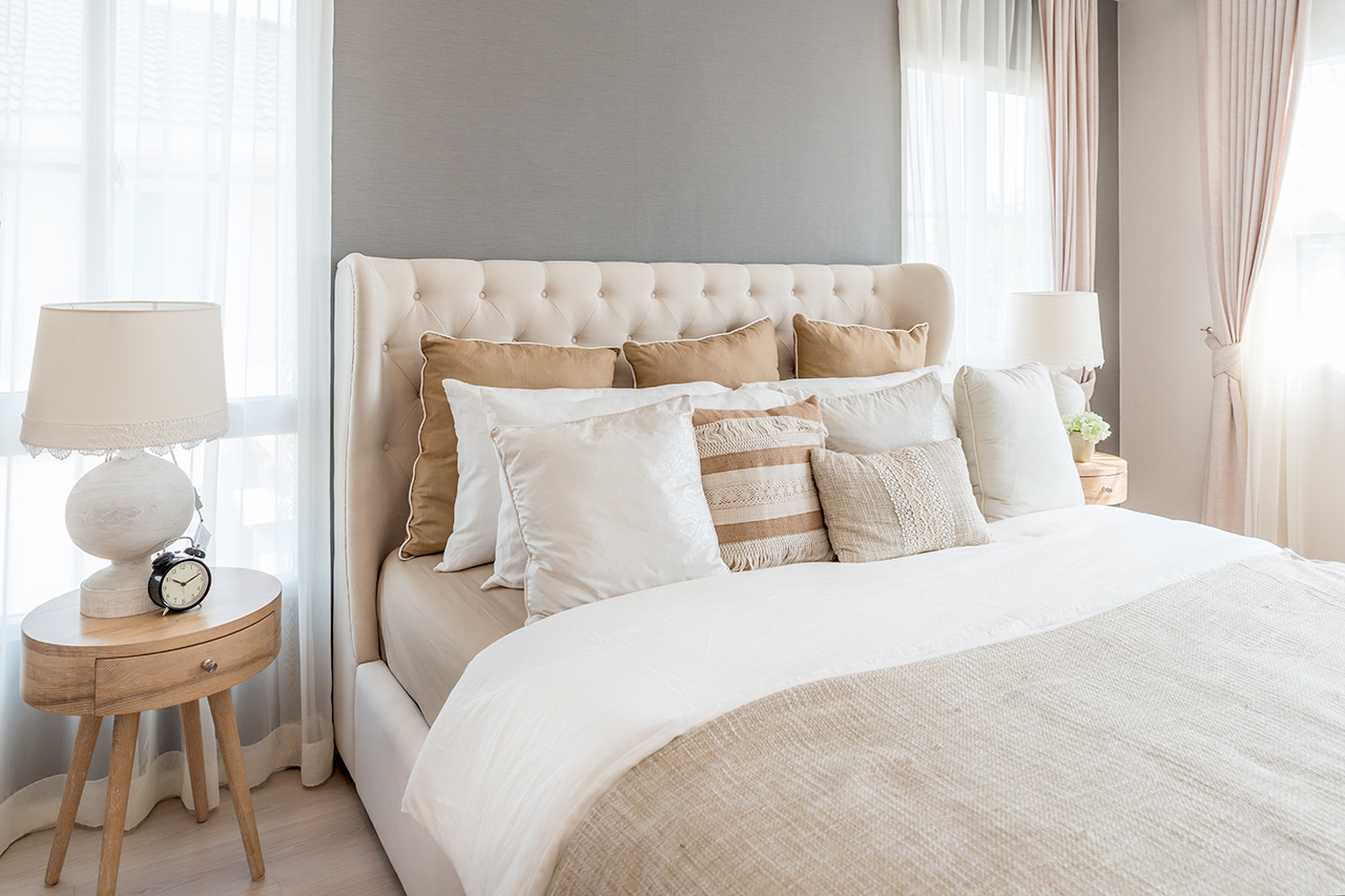 Bedroom in soft light colors.